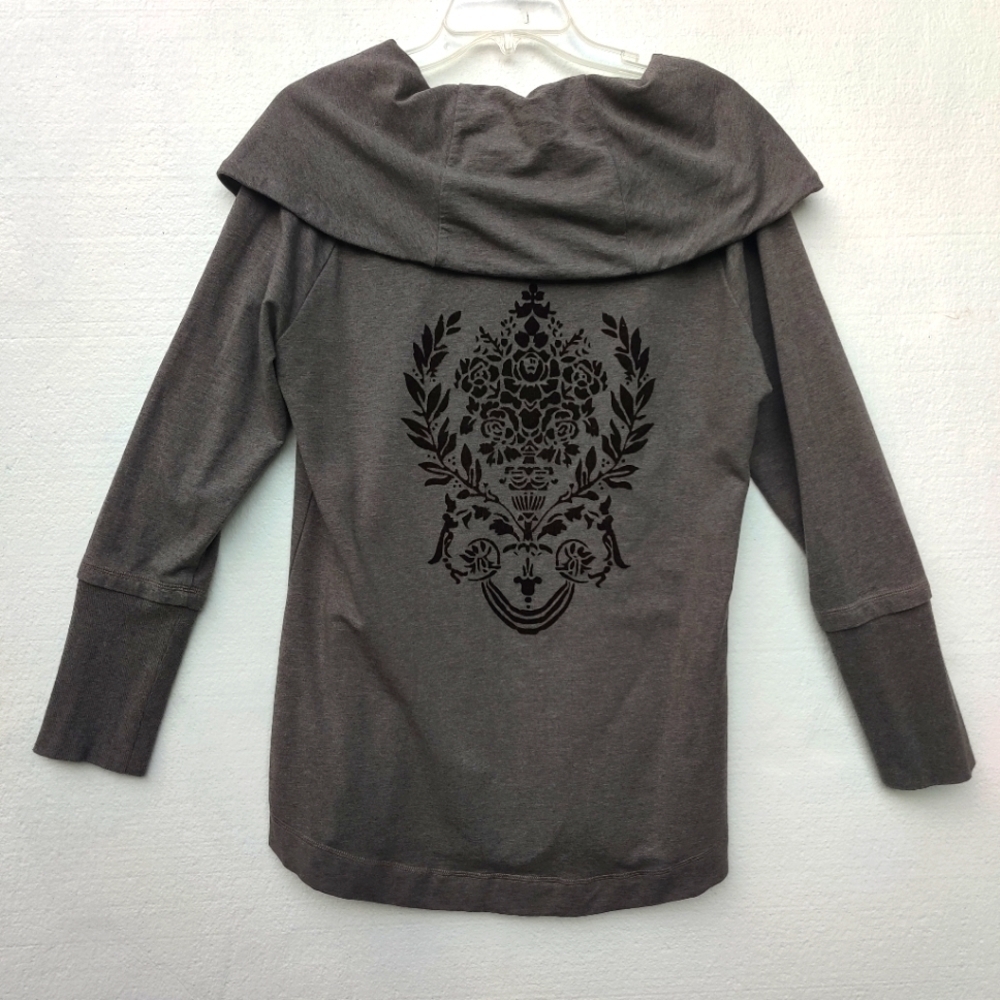 Soft Surroundings Gray Black Velvet Patterned accent Cowl Neck Sweater Size L